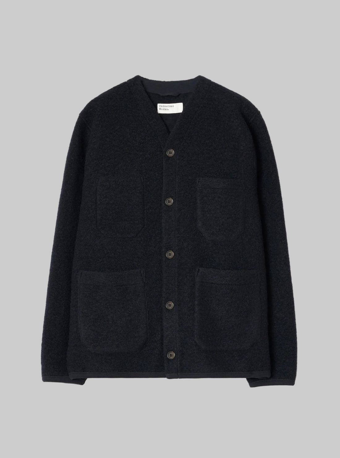 Cardigan Wool Fleece Universal Works noir, vue de face
