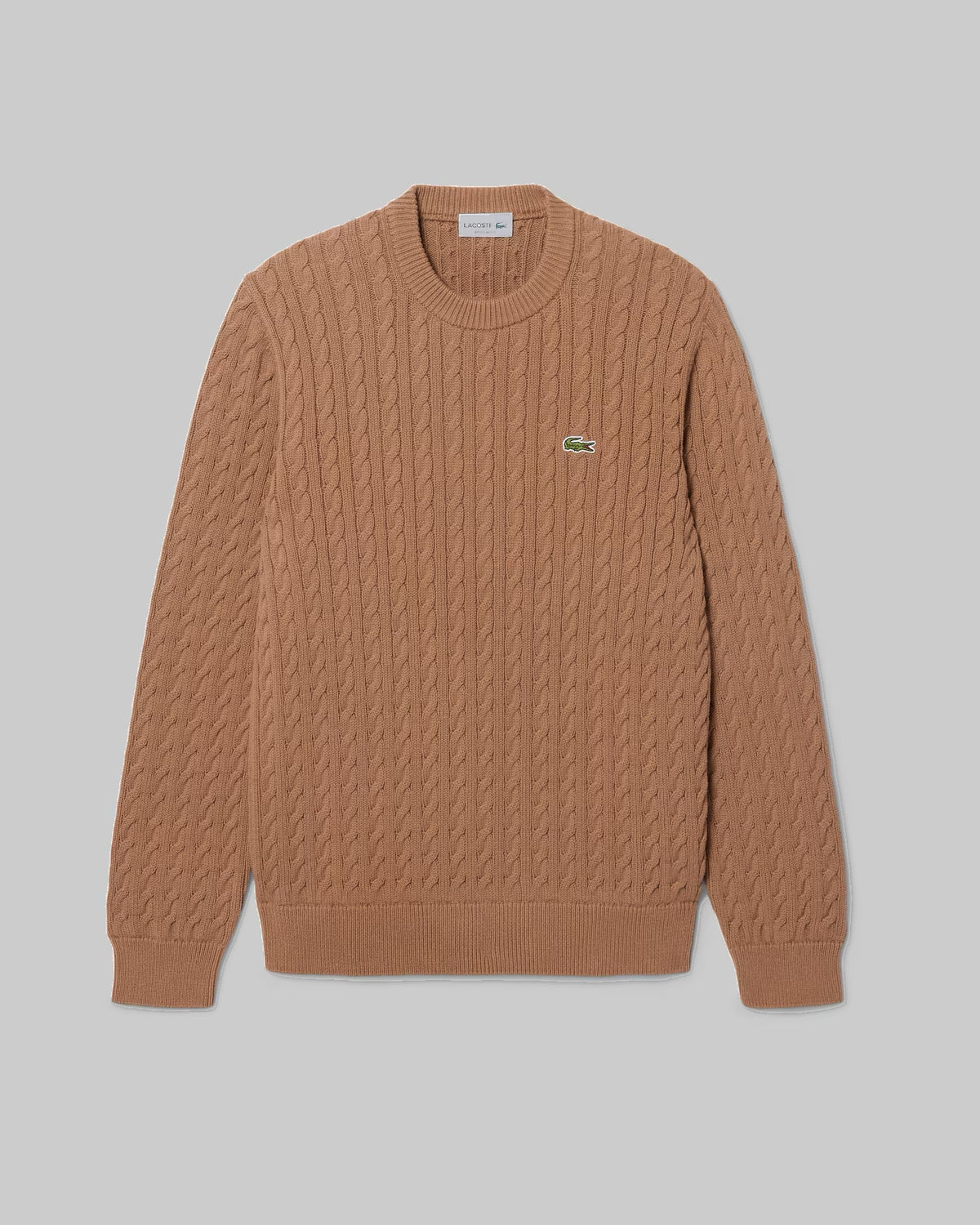 Pull torsadé coton Lacoste marron, à plat