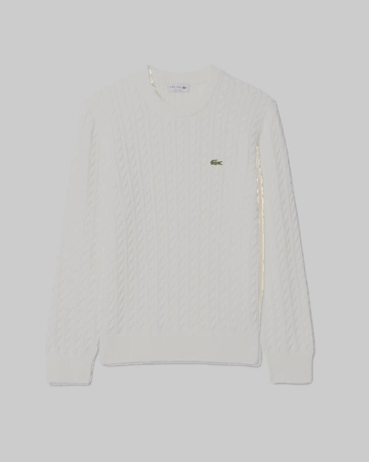 Pull torsadé coton Lacoste blanc, à plat