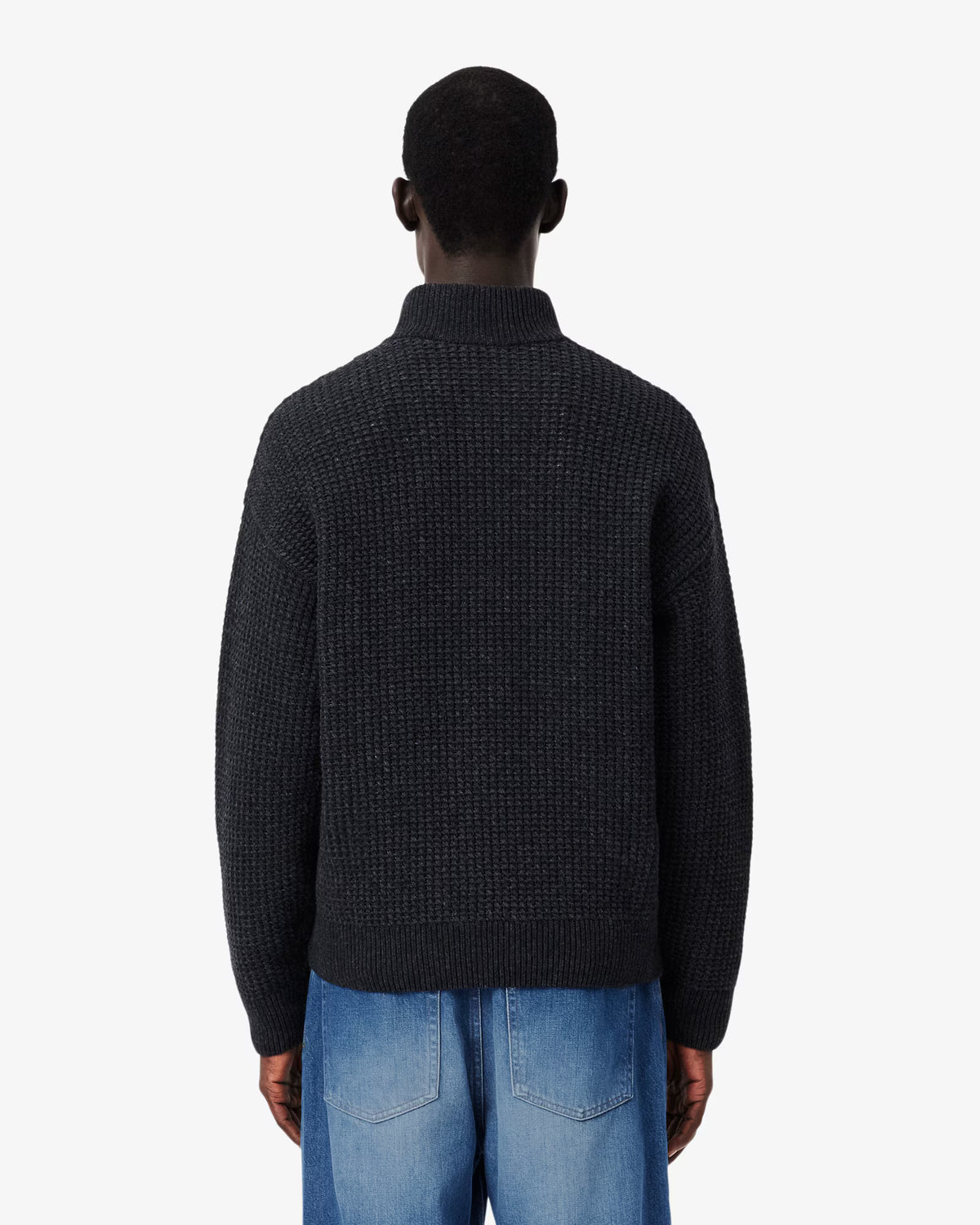 Pull col montant zippé Lacoste en laine anthracite, porté de dos