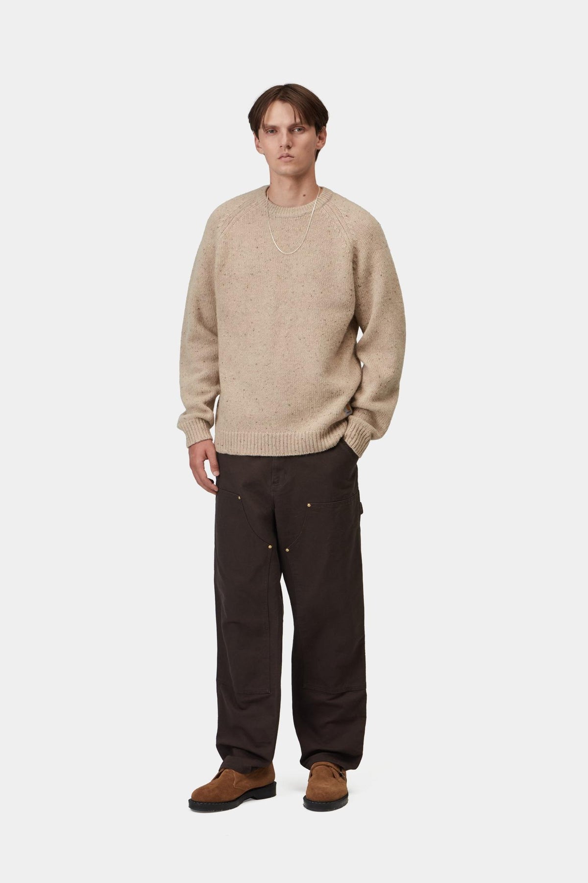Pull Carhartt WIP Anglistic beige moucheté, détail