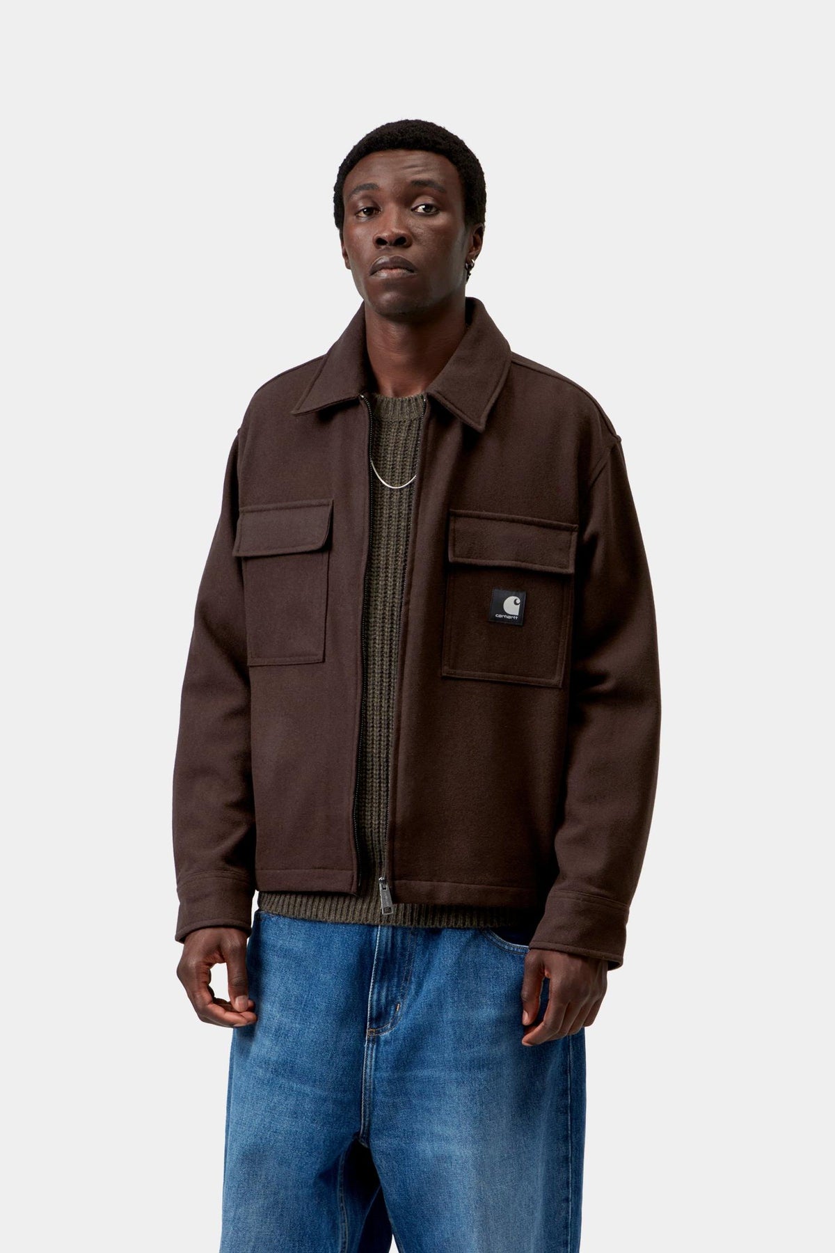 Surchemise Carhartt WIP Atoka en laine marron Palisander, portée