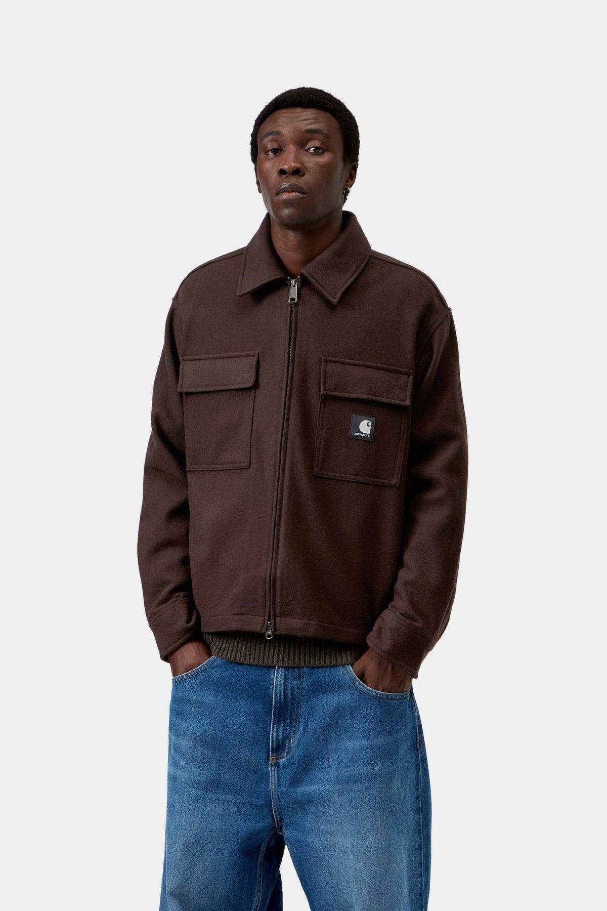 Surchemise Carhartt WIP Atoka en laine marron Palisander, portée