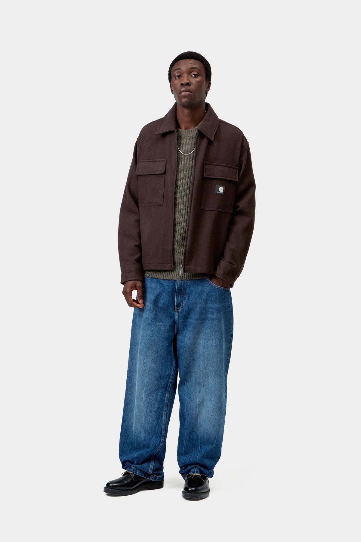 Surchemise Carhartt WIP Atoka en laine marron Palisander, portée