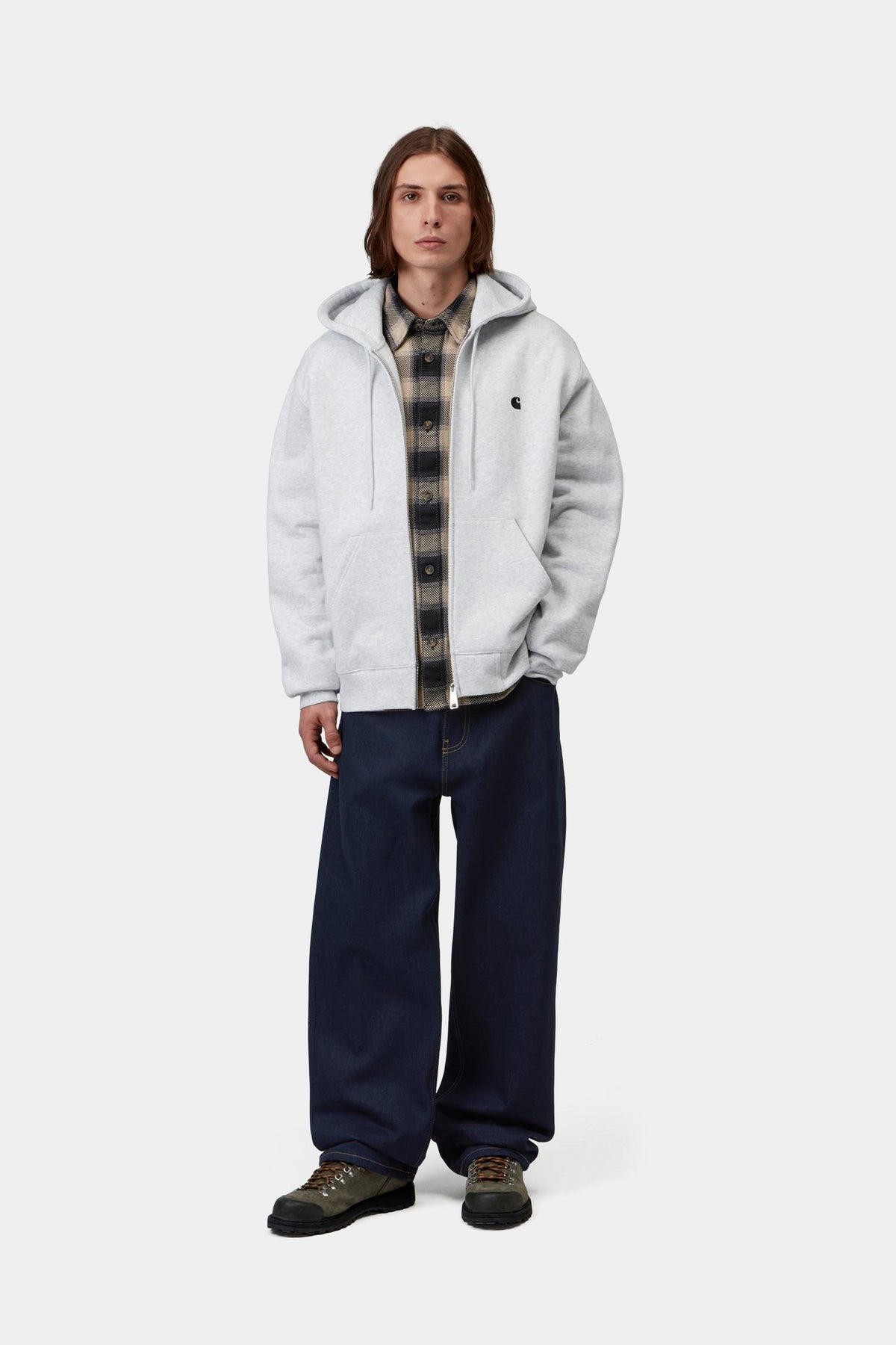 Sweat zippé à capuche Carhartt WIP Mack gris, détail