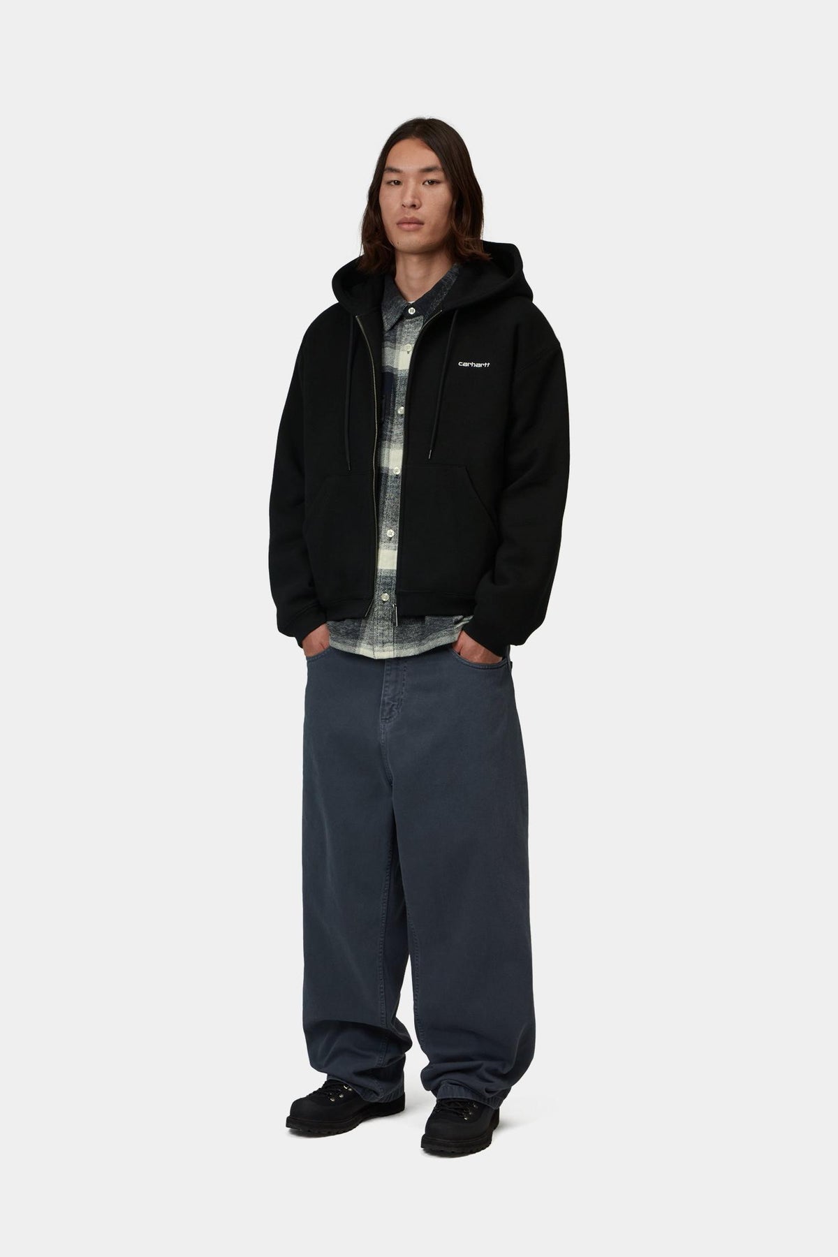 Sweat zippé à capuche Carhartt WIP Ebbert noir, détail