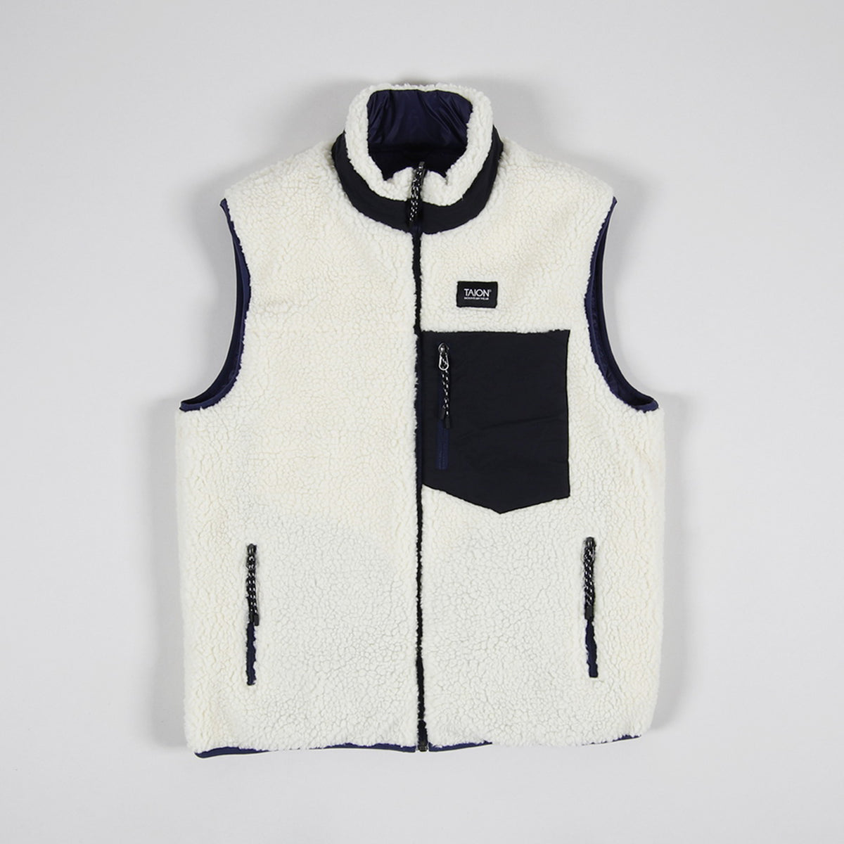 Gilet réversible Down × Boa Taion marine et ivoire, face polaire ivoire
