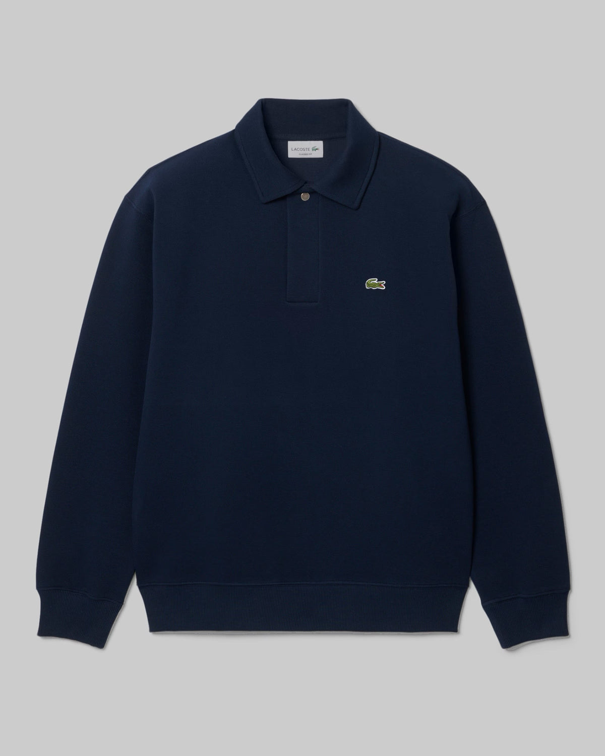 Sweatshirt col polo en piqué de coton Lacoste marine, vue à plat