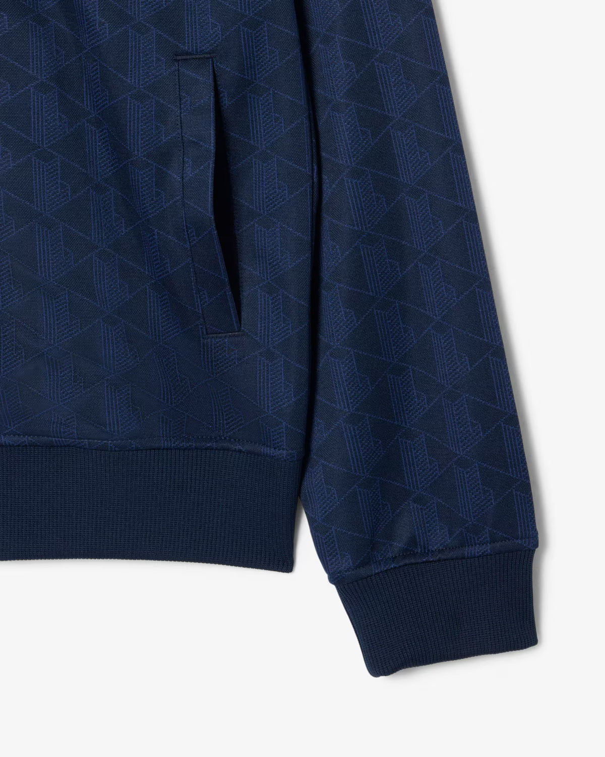 Veste jacquard monogramme Lacoste bleu nuit, macro du jacquard