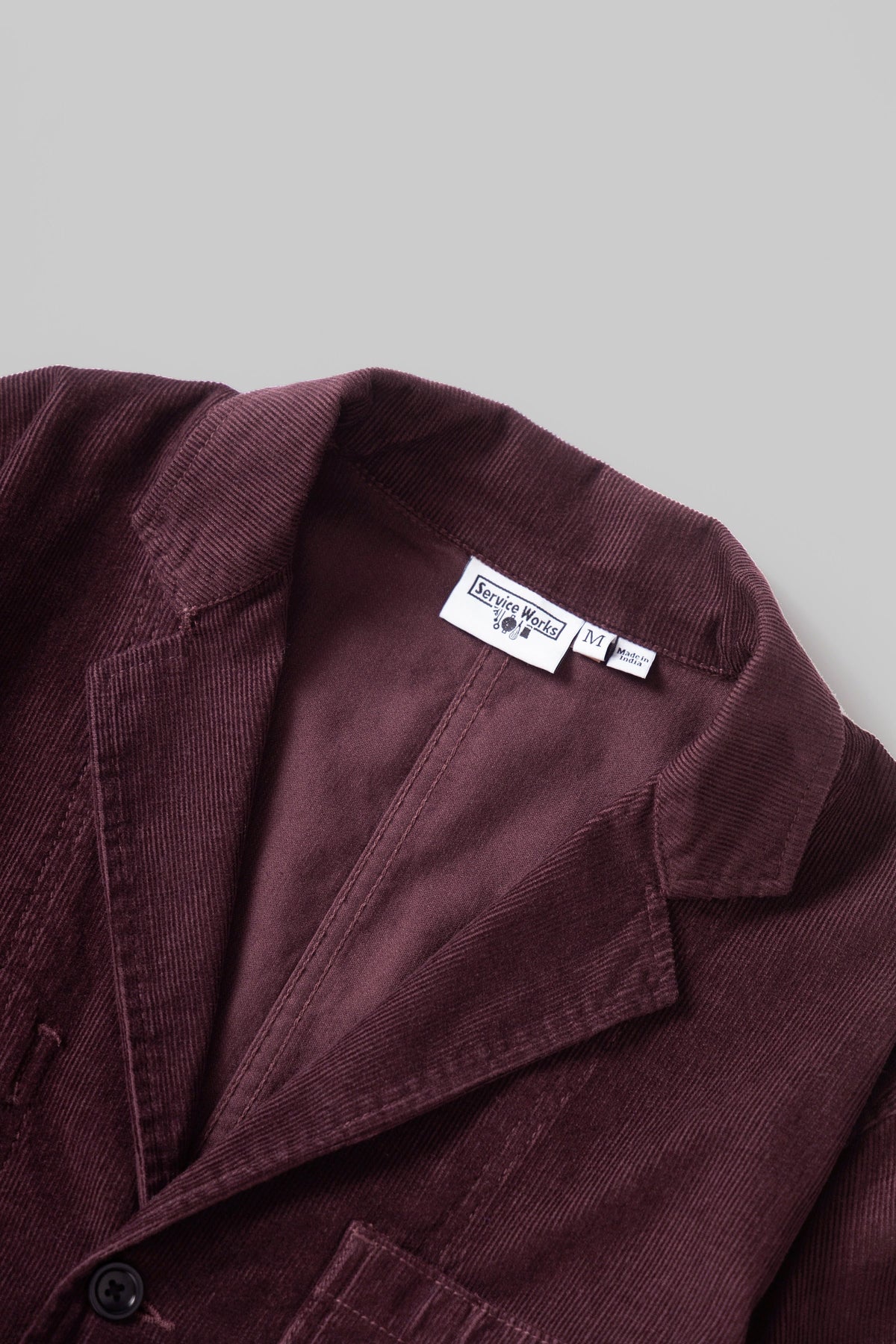 Fine Cord Server Suit Jacket Service Works bordeaux, détail du velours côtelé