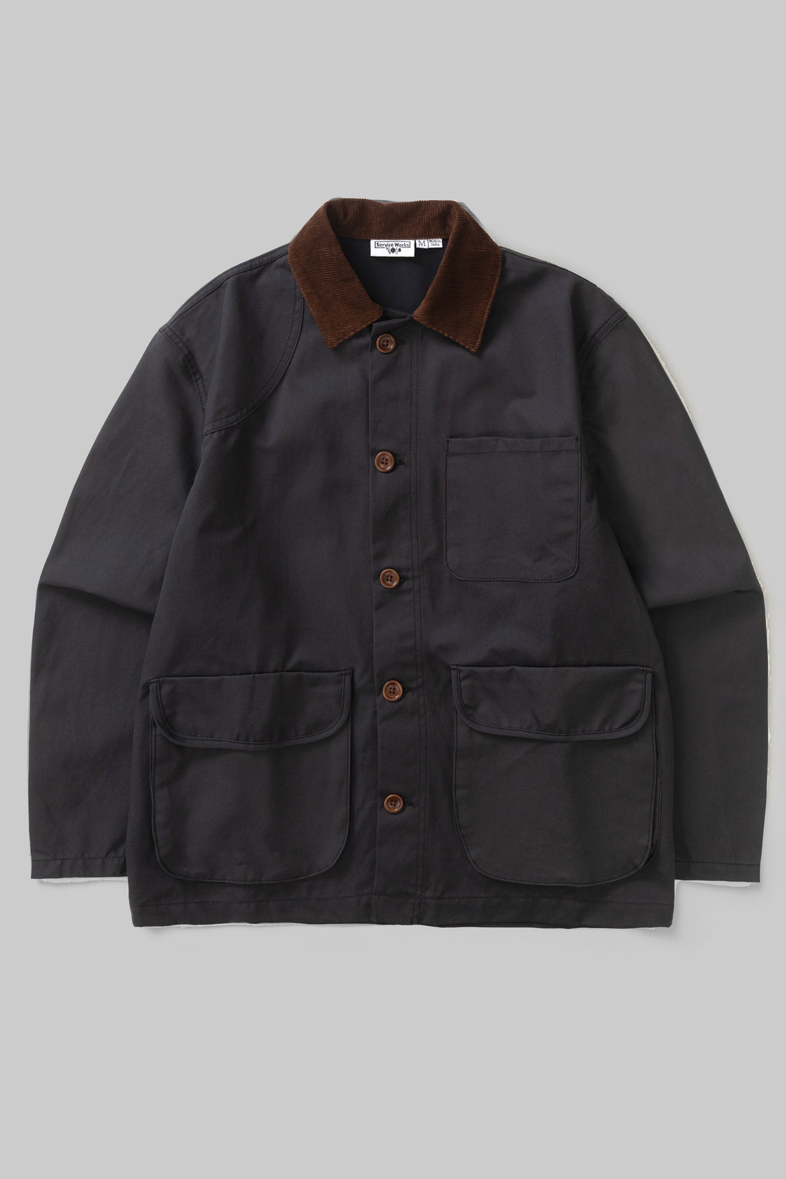 Waxed Barn Coat Service Works noire, vue de face