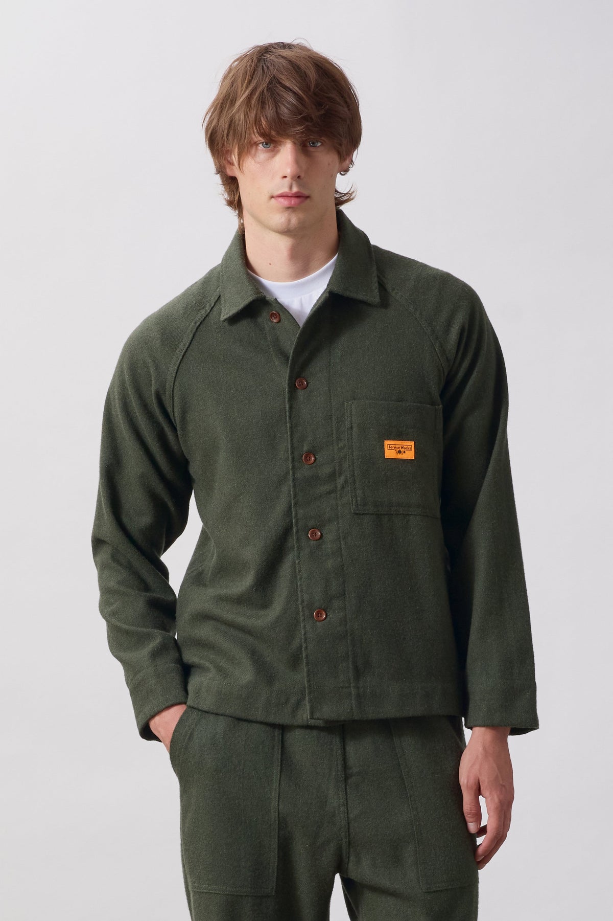 Flannel FOH Overshirt Service Works vert forêt portée
