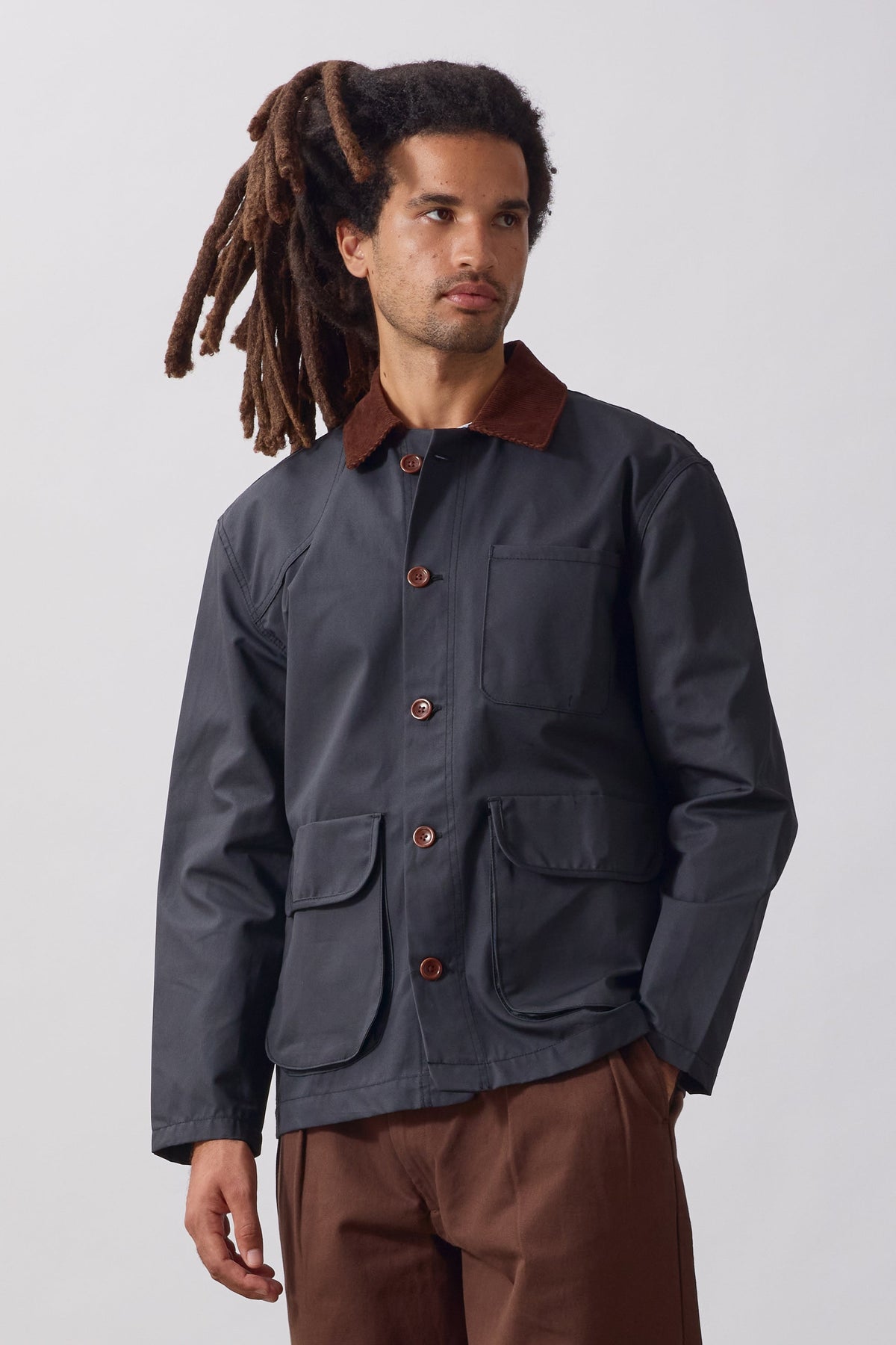 Waxed Barn Coat Service Works noire portée