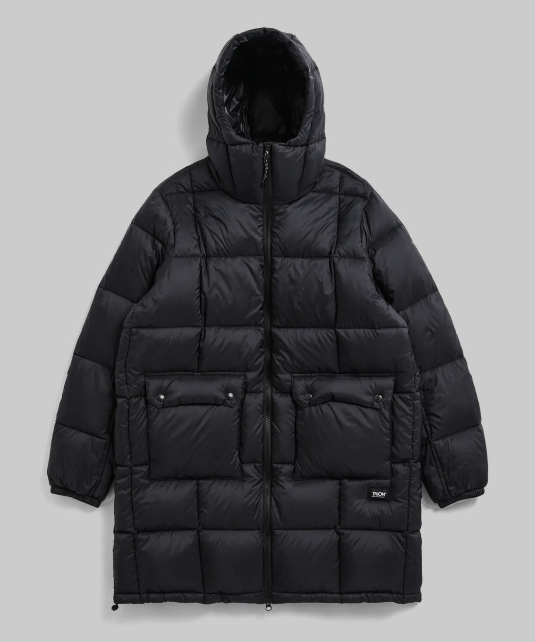 Volume Hood Down Coat Taion noir, vue de face