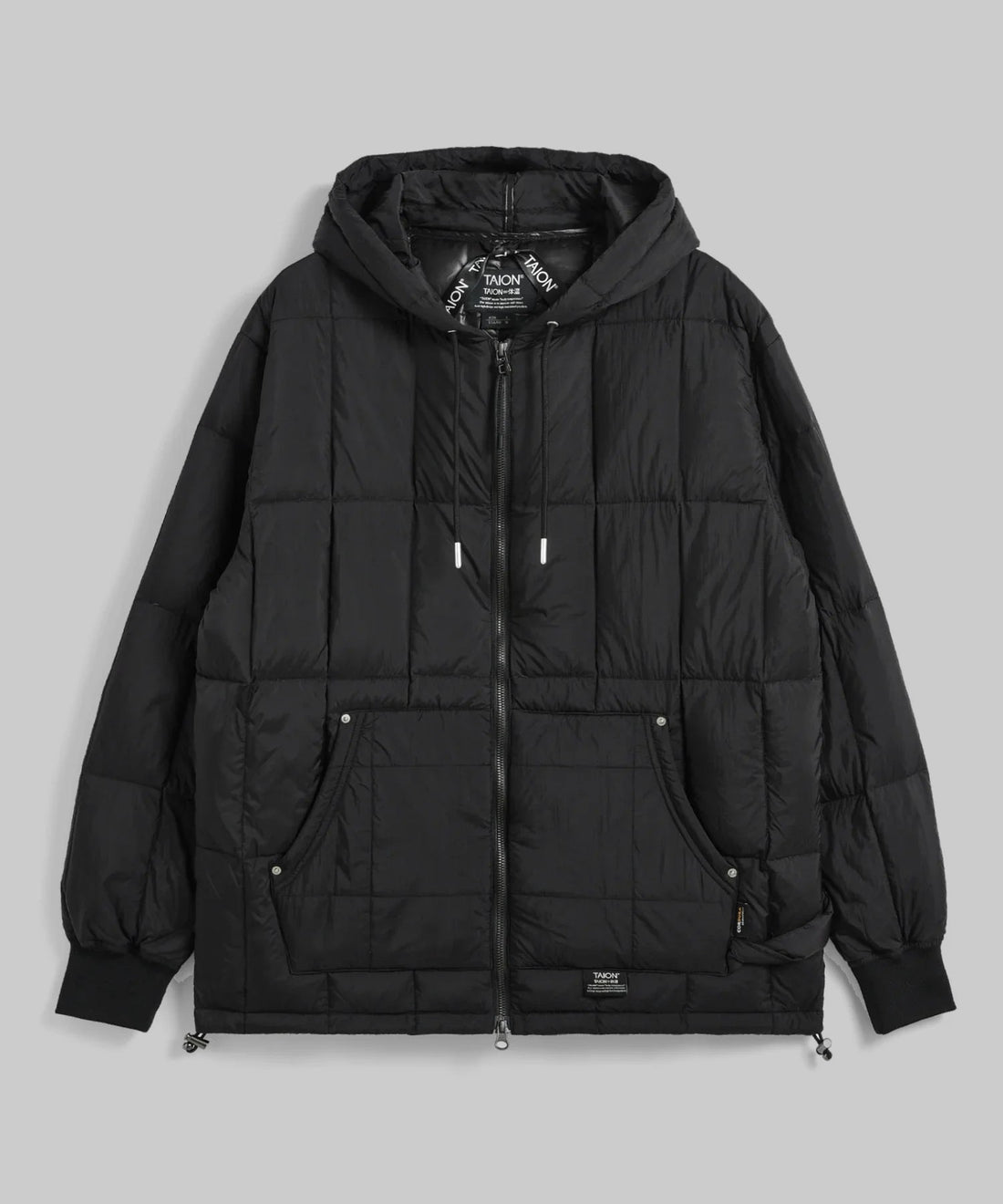 Work W-Zip Hood Rib Down Jacket Taion noire, vue de face