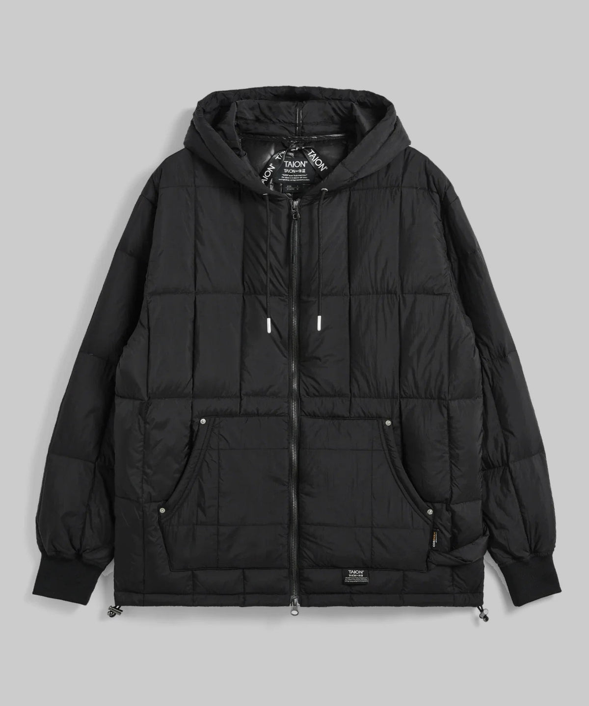 Work W-Zip Hood Rib Down Jacket Taion noire, vue de face