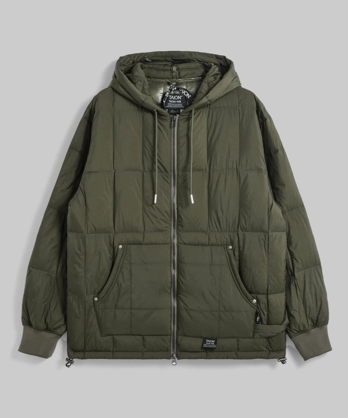 Work W-Zip Hood Rib Down Jacket Taion olive foncé, vue de face