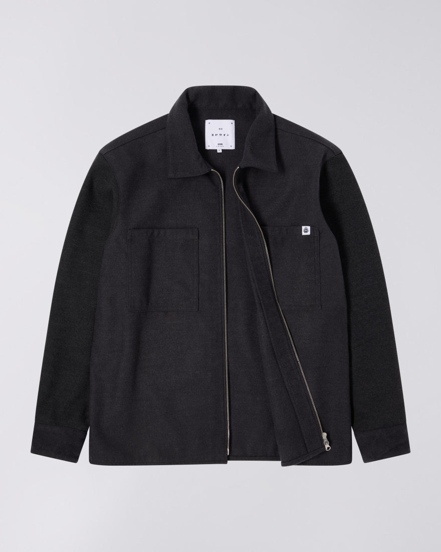 Surchemise Snug Overshirt Edwin en flanelle chinée gris foncé